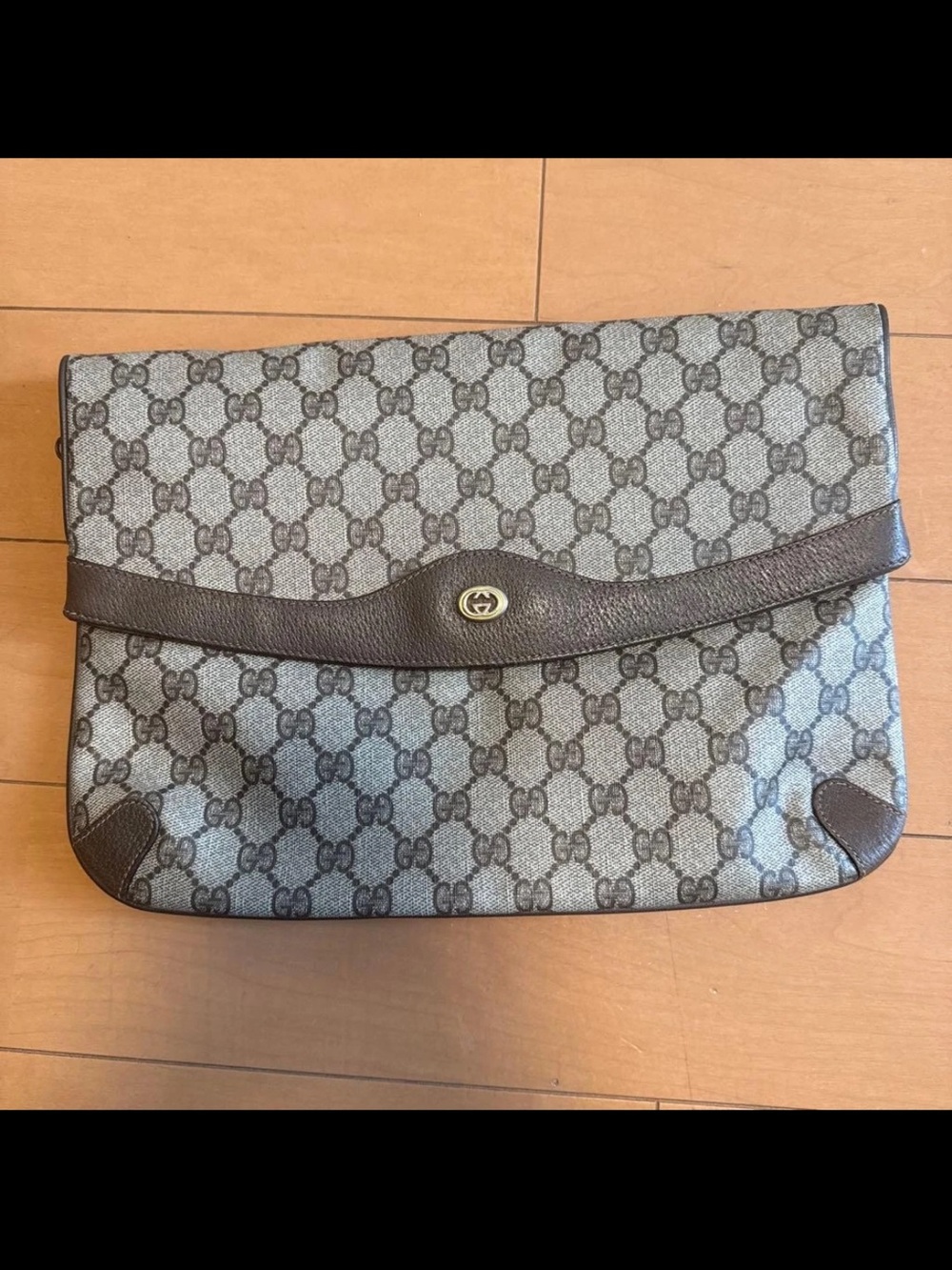 Gucci Brown & Beige GG Supreme Fold-Over Clutch